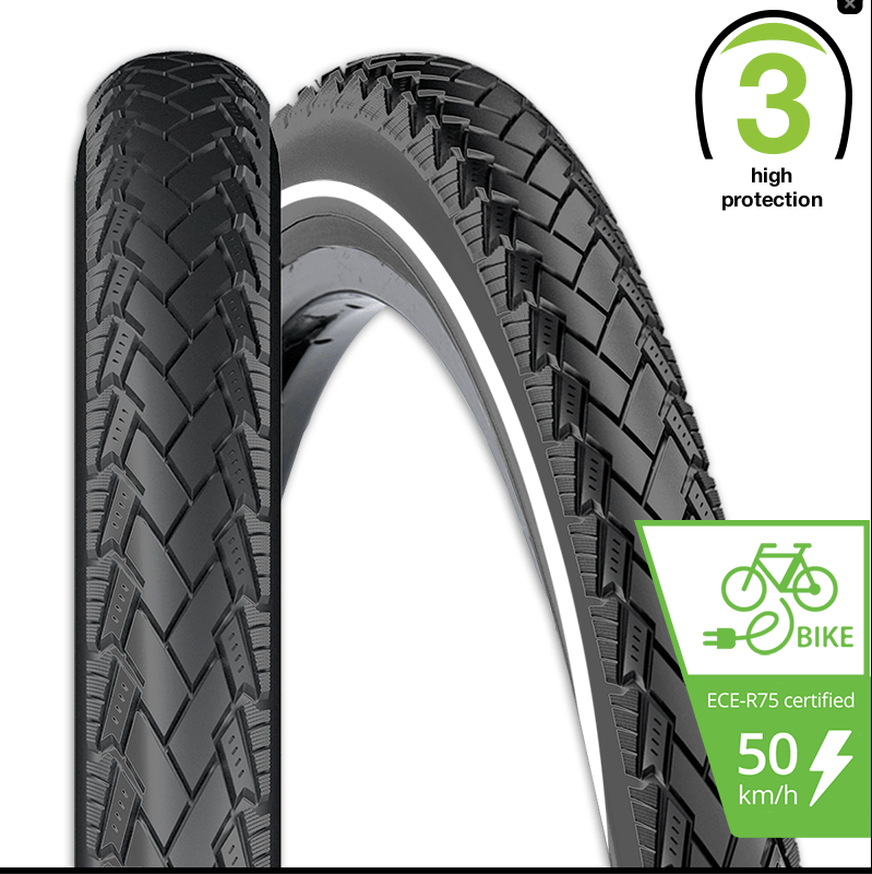 REXWAY CONEJO E-BIKE MAX.50KM TYRE 700 X 48C 3.5mm PUNCTURE PROTECTION REFLECTIVE LINE BLACK